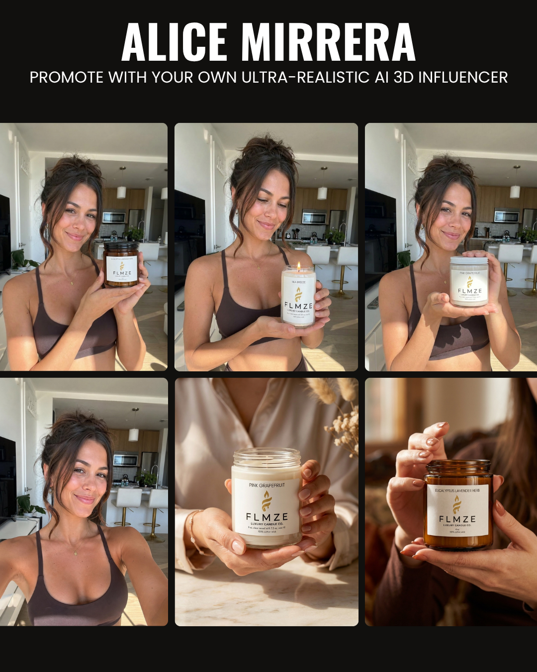 TURNKEY SHOPIFY US CANDLE BRAND: FLMZE.COM (Rare 5-Letter Domain). 17 Products. AI Influencer "Alice Mirrera". US White Label. 2-5 Day Ship. FULL Automated.