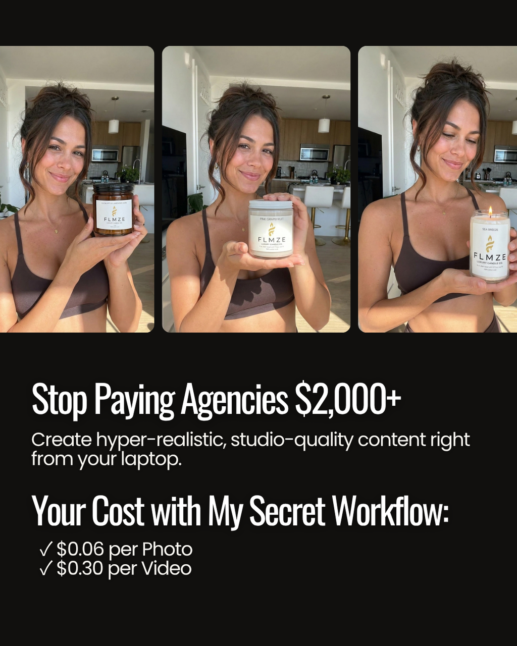 TURNKEY SHOPIFY US CANDLE BRAND: FLMZE.COM (Rare 5-Letter Domain). 17 Products. AI Influencer "Alice Mirrera". US White Label. 2-5 Day Ship. FULL Automated.