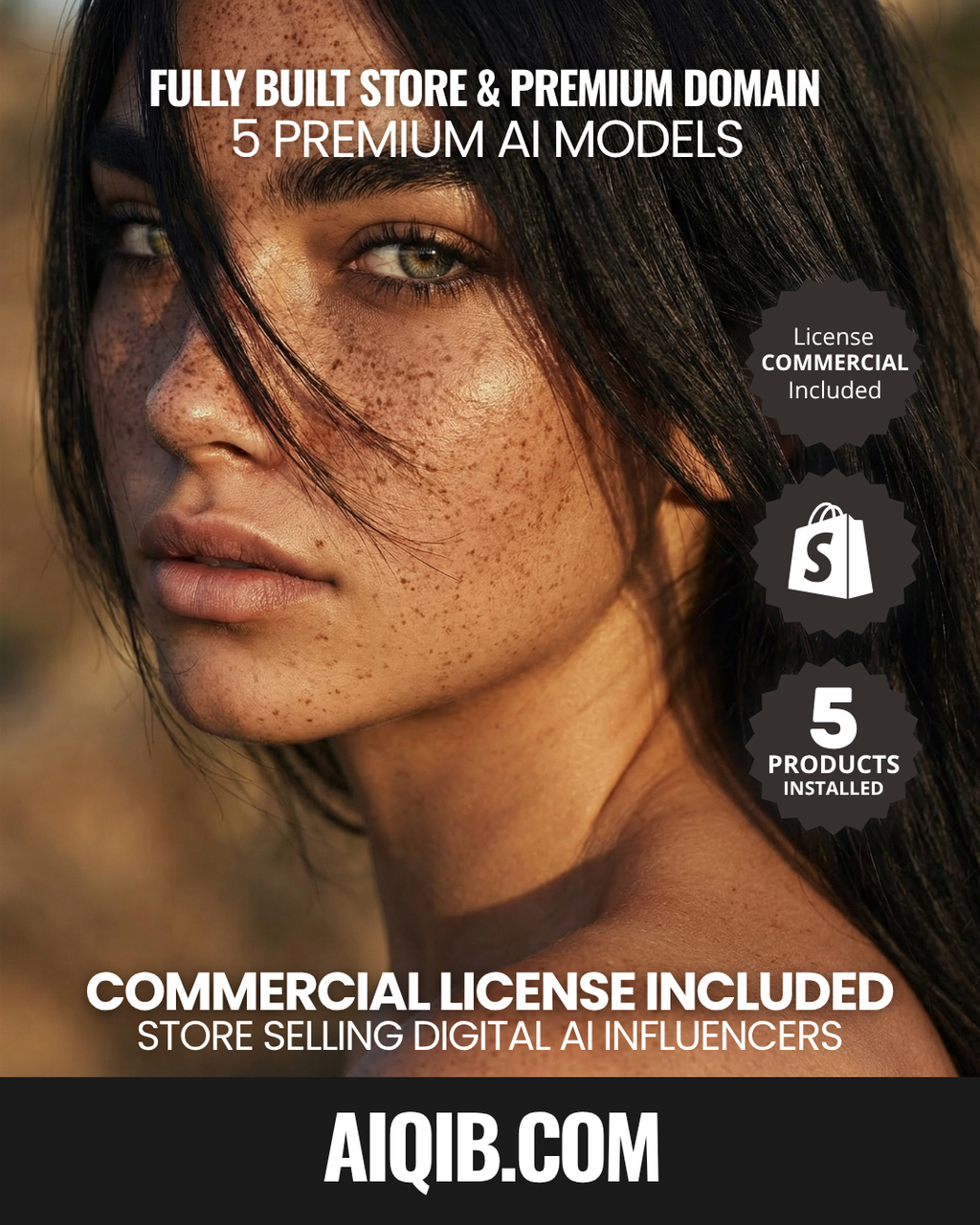 FIRST IN THE WORLD SHOPIFY: AIQIB.COM (Rare 5-Letter). Store Selling Digital AI Influencers. 5 Premium Models. 100% Margins. Turnkey B2B Digital Asset.