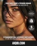 FIRST IN THE WORLD SHOPIFY: AIQIB.COM (Rare 5-Letter). Store Selling Digital AI Influencers. 5 Premium Models. 100% Margins. Turnkey B2B Digital Asset.