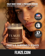 TURNKEY SHOPIFY US CANDLE BRAND: FLMZE.COM (Rare 5-Letter Domain). 17 Products. AI Influencer "Alice Mirrera". US White Label. 2-5 Day Ship. FULL Automated.